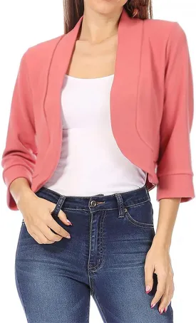 Women 3/4 Sleeve Cropped Blazer Plus Size Open Front Short Jacket Casual Crop Blazer Suit Cute Cardigan Coat Outwear
