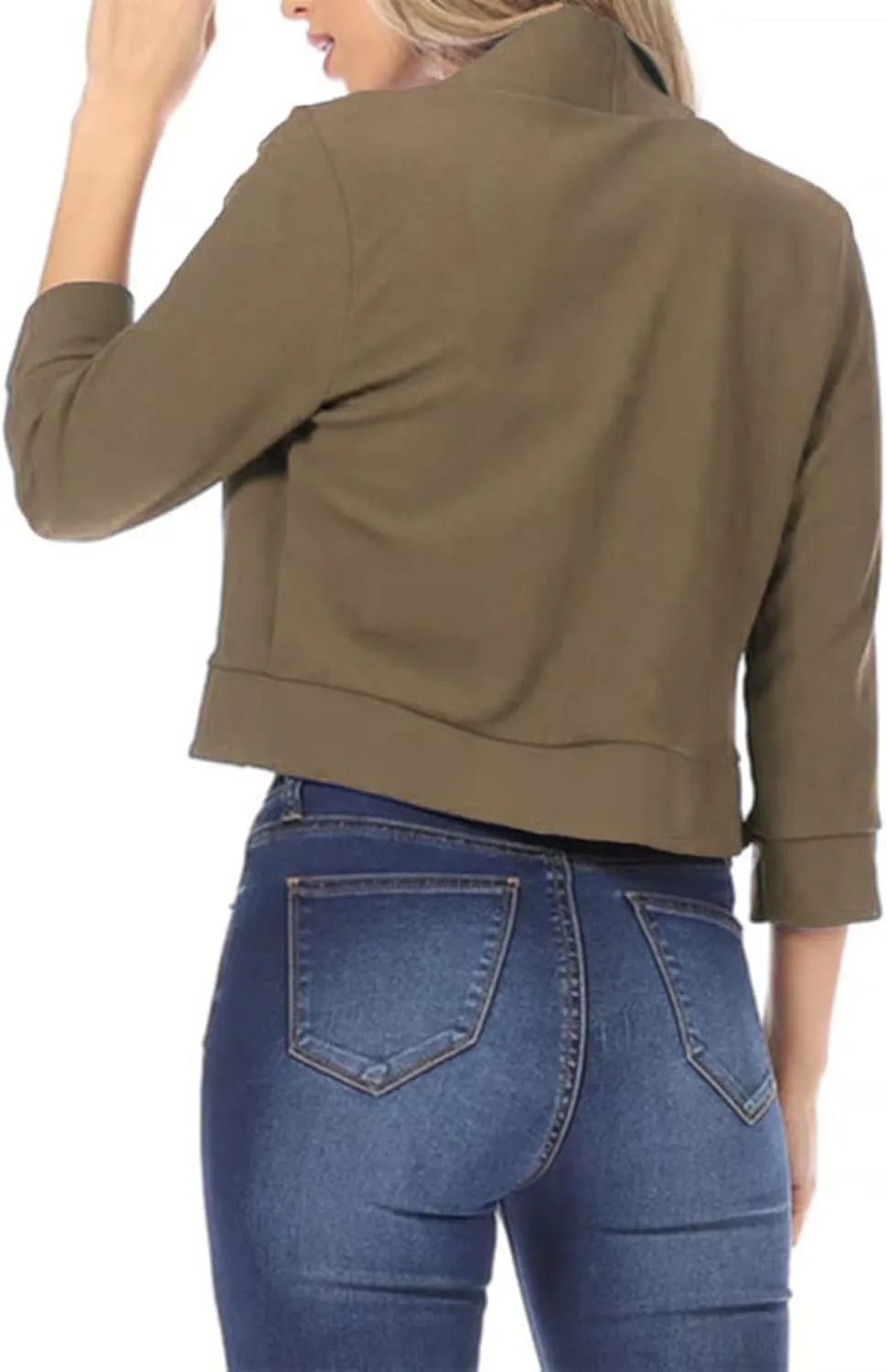 Women 3/4 Sleeve Cropped Blazer Plus Size Open Front Short Jacket Casual Crop Blazer Suit Cute Cardigan Coat Outwear