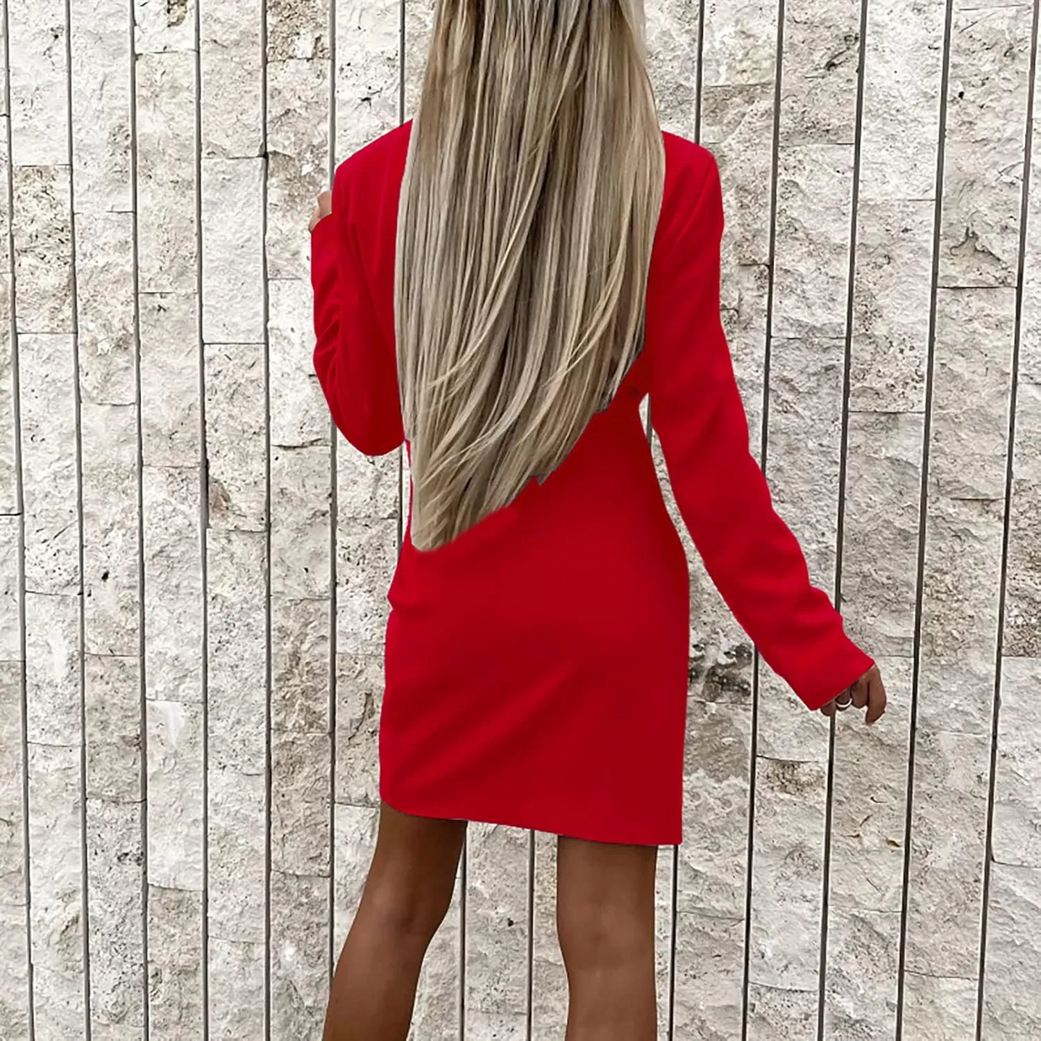 Women Casual Long Suits Jackets Solid Color Turn Down Collar Long Sleeve Slim Fit OL Work Blazer Dress with Belt