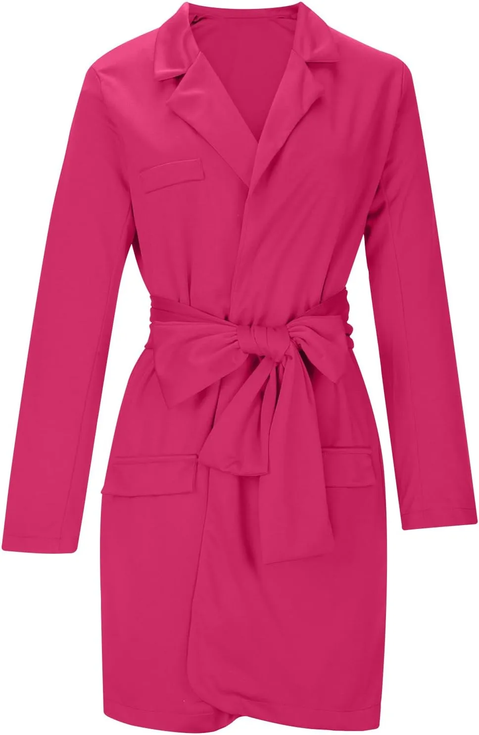 Women Casual Long Suits Jackets Solid Color Turn Down Collar Long Sleeve Slim Fit OL Work Blazer Dress with Belt