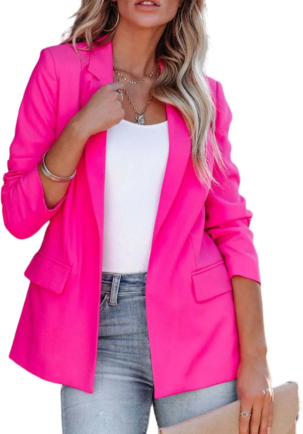 Womens Casual Office Blazer Jackets Front Open Cardigan Work Suit Jacket Long Sleeve Lapel Jacket Business Outfits