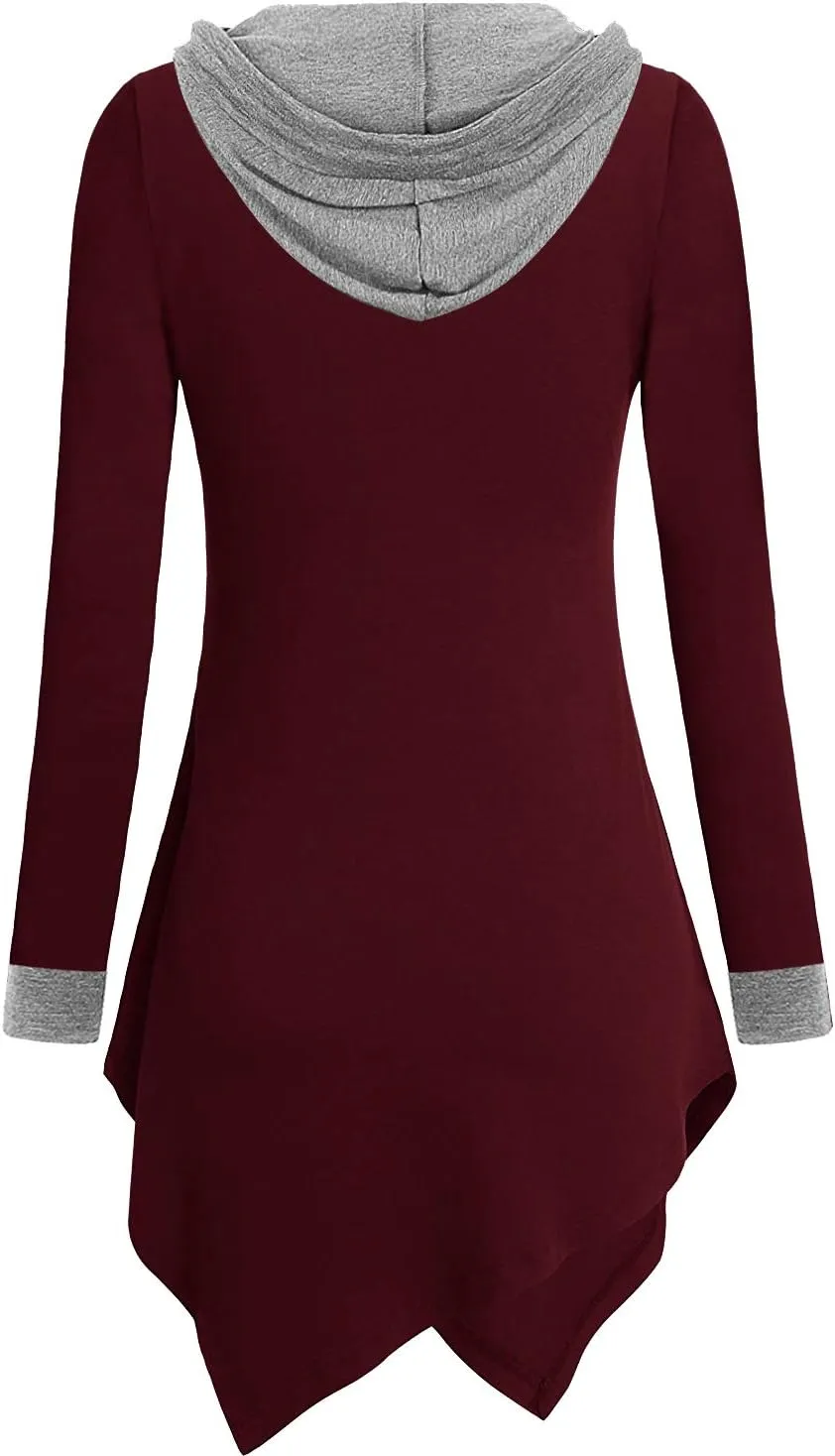 Womens Cross Neck Uneven Hemline Hoody Long Sleeve Loose Flare Tunic Henley