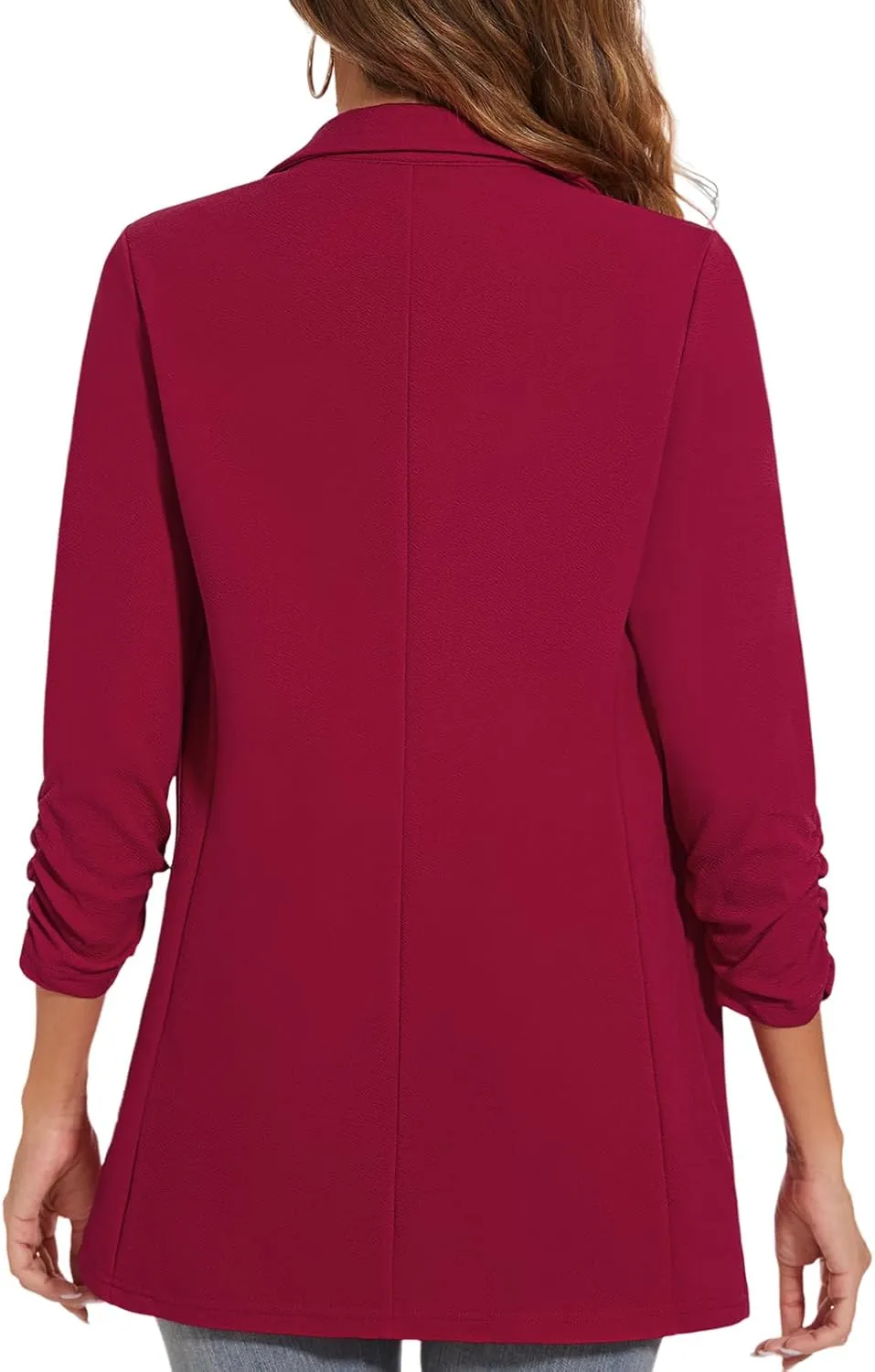 Women's Long Blazer Jackets Button Front Lapel Ruched 3/4 Sleeve Business Casual Office Work Lightweight Blazers